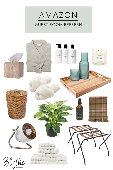 'Tis the season of hosting & out of town guests which means it might be time to give your guest bedroom a little refresh! Fresh linens & towels are a must, but you can also create a 5-star quality stay by adding in thoughtful extra touches. Browse our list of guest room essentials to make you the host with the most! Guest Bedroom Toiletries, Welcome Tray Guest Room, Guest Bedroom Essentials List, Guest Bedroom Needs, Guest House Essentials, Guest Room Snack Basket, Guest Room Necessities, Amazon Guest Bedroom, Guest Bedroom Must Haves