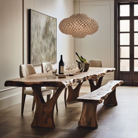 Dining Room Wood Table, Wood Aesthetic, Set Meja Makan, Amazing Woodworking, Wood Furniture Design, Wood Dining Room, Mesa Exterior, Contemporary House Design, Live Edge Table