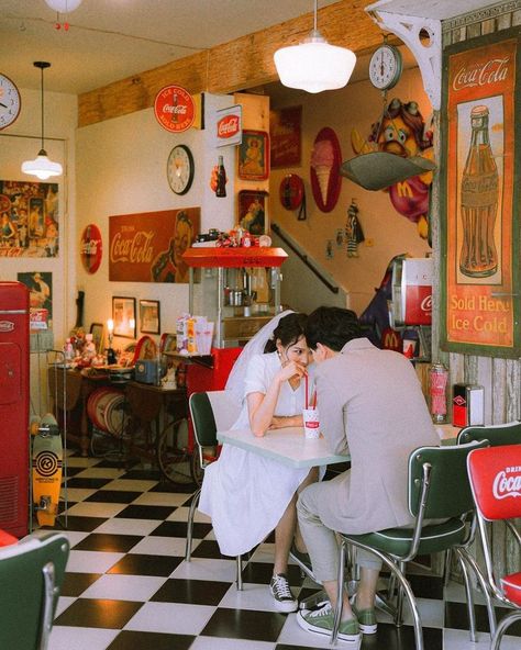 Retro Prenup Shoot, Nyc Chinatown Photoshoot, Retro Pre Wedding Photoshoot, Retro Wedding Photoshoot, Retro Prewedding, Funny Couple Photoshoot, Funny Pre Wedding Photoshoot, Diner Wedding, Prenup Photoshoot Ideas