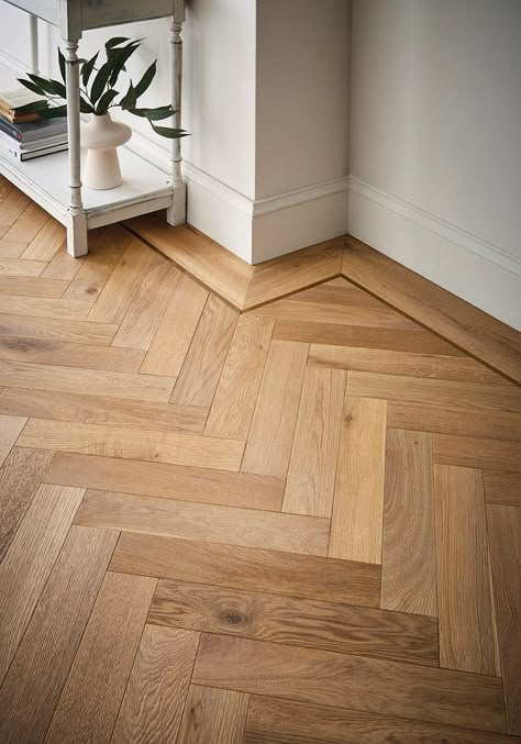 Katsura Oak Parquet | Atkinson & Kirby Parquet Flooring Tiles, Oak Wood Flooring Ideas, Light Parquet Flooring, Old House Renovation, Renovation Parquet, Chevron Flooring, Interesting Flooring, Herringbone Flooring, Oak Parquet