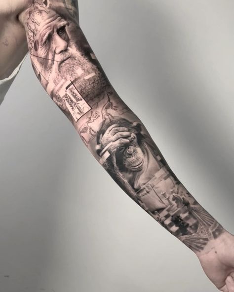 #evolution (?) @circatattoobcn Done with @fkirons @kwadron @radiantcolorsink @bepantholtattoo @tattooproton #tattoo #tttism… | Instagram Realism Sleeve, Evolution Tattoo, Barcelona Tattoo, Tattoo Art Drawings, Arm Tattoos For Guys, Tattoo Sleeve, Future Tattoos, Arm Tattoo, Realism