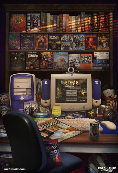 PC Gaming Tribute - 90s / EARLY 2000s :: Behance Early 2000s Room, Glamorous Bedroom Decor, Childhood Room, Street Style Room, Lan Party, Nostalgia 2000s, Best Pc Games, Retro Gaming Art, Props Art