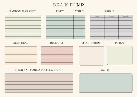 Pale Beige Aesthetic, Planner Template Aesthetic, Doodle Bullet Journal, Planner Prompts, Brain Dump Template, Student Daily Planner, Planer Organisation, Mind Map Template, Free Planner Templates