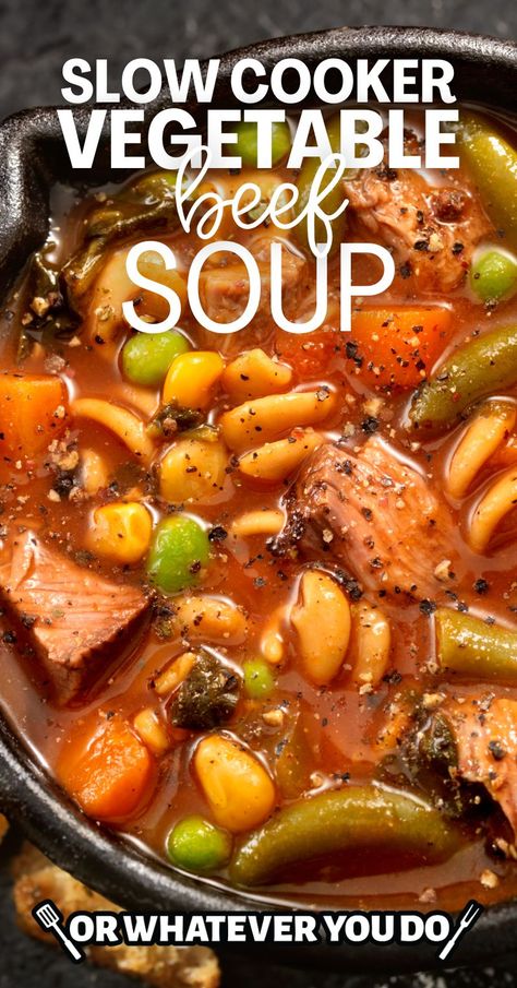 Slow Cooker Vegetable Beef Soup Beef Soup Crockpot, Beef Soup Slow Cooker, Slow Cooker Vegetable Beef Soup, Crockpot Vegetable Beef Soup, Easy Vegetable Beef Soup, Vegetable Soup Crock Pot, Crock Pot Vegetables, Easy Vegetable Soup, Crockpot Recipes Beef Stew