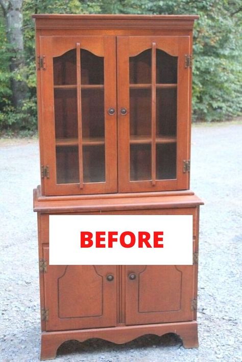 Small China Cabinet, Diy Hutch, China Hutch Makeover, China Cabinet Redo, Repurposed China, China Cabinet Makeover, Decorate On A Budget, Vintage China Cabinets, Vintage Hutch