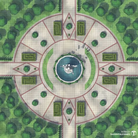 With the Strixhaven: A Curriculum of Chaos book coming out in a little over a month, and as an avid fan of Magic the Gathering where we can already explore the world of Strixhaven, I thought I would give a crack at recreating some of the locations found in the card art as battle maps! #strixhaven #mtg #archwaycommons #garden #fountain #statue #college #university #dnd #dnd5e #pathfinder #ttrpg #dungeonsanddragons #hedge #battlemap #map Fountain Statue, Fantasy Statue, Dnd World Map, Fantasy Town, Campus Map, Tabletop Rpg Maps, Dnd Maps, Rpg Map, Dungeon Maps