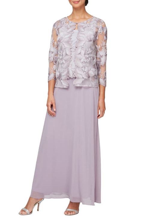 Purple Mother of the Bride Dresses | Nordstrom Cocktail Dresses With Jackets, Lace Jacket Dress, Mock Dress, Alex Evenings, Lace Jacket, Tea Length Dresses, Dress Purchase, Embroidered Jacket, Tea Length