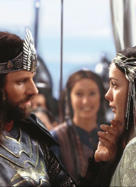 Aragorn looks as if he cannot believe she's there, and Arwen has an expectant expression as if she testing to see if he has changed or not... Aragorn And Arwen, Grand Prince, Viggo Mortensen, Into The West, Heroic Fantasy, Fellowship Of The Ring, Liv Tyler, Jrr Tolkien, Legolas