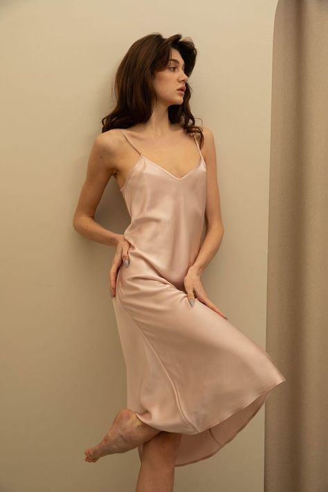 100% mulberry silk slip summer dress long| bias cut night pajamas adjustable straps | silk Silk Pajamas Dress, Slip Dress Pjs, Silk Robe Aesthetic, Silk Robe Outfit, Slip Dress Nightwear, Slip Dress Aesthetic, Italy Wardrobe, Long Night Dress, Silk Sleep Dress