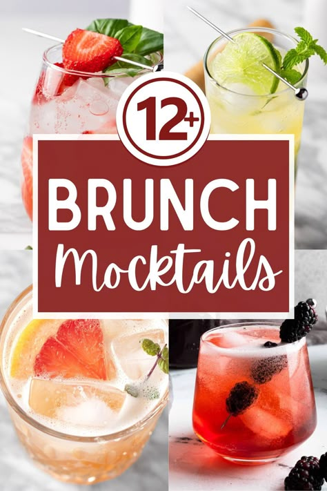 These Non Alcoholic Brunch Drinks are refreshing, easy to make brunch mocktails that are perfect for your next brunch with friends! Juice For Brunch, Brunch Recipes Drinks, Non Alcoholic Breakfast Cocktails, Breakfast Non Alcoholic Drinks, Virgin Breakfast Drinks, Drinks To Serve At Brunch, Non Alcoholic Mimosa Bar Ideas, Brunch Drinks Non Alcoholic Breakfast, Brunch Juice Ideas