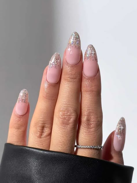 25+ Classy New Years Nails We're Obsessing Over! Nude Nye Nails, Short Nye Nails, New Years Eve Nails Ideas Classy Almond, New Years Nails Almond, Classy New Years Nails, Nye Nails, Long Almond Nails, New Years Nails, New Years Eve Nails