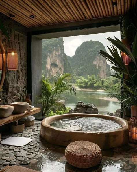 Shed Spa, Luxury Spa Bathroom, Indoor Hot Tub, Style Toilet, Exotic Homes, Serene Bathroom, Cozy Den, Eclectic Bathroom, Jacuzzi Outdoor