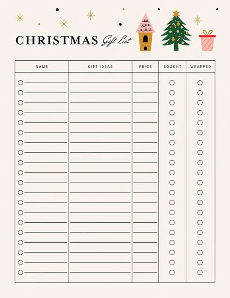 Christmas Gift Checklist, Christmas Shopping List Printable, Christmas List Printable, Christmas Planner Printables, Christmas List Template, Gift List Printable, Christmas Gift Planner, Planner Template Printable, Gift Checklist