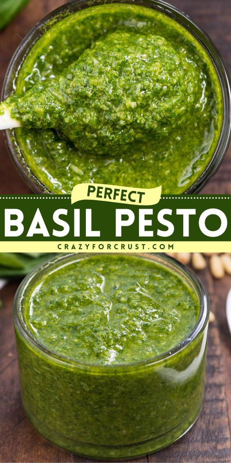 This homemade Basil Pesto is the perfect from scratch recipe! My ultimate pesto recipe is so easy to make and adds so much flavor to so many recipes. If food could be a perfume, I’d want this one. Make a batch of pesto for dinner today! Basil Walnut Pesto, Homemade Basil Pesto, Pesto Sauce Recipe, Beginners Recipes, Creamy Pesto Sauce, Basil Pesto Sauce, Basil Pesto Recipes, Pesto Recipes, Pesto Dressing