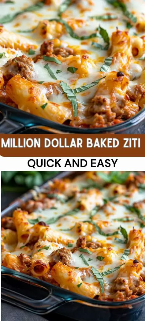 Million Dollar Baked Ziti: A Rich and Comforting Delight Main Dish For Potluck, Baked Pasta Dishes, Easy Baked Ziti, Recipes By Ingredients, Ziti Pasta, One Upper, Ziti Recipes, Baked Ziti Recipe, Baked Pasta Recipes