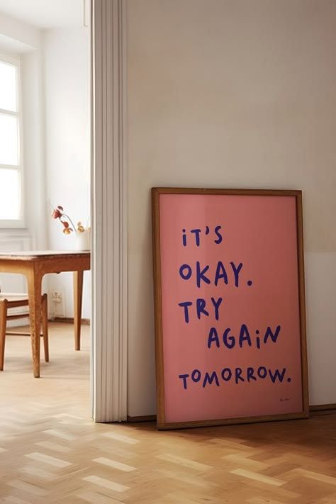 Try Again Tomorrow, Aesthetic Print, Affirmation Posters, Wall Art Retro, Trendy Wall Art, Retro Aesthetic, اقتباسات ملهمة, Its Okay, Try Again