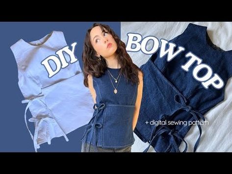 DIY SIDE TIE TOP | sew your own denim bow top! | digital sewing pattern available - YouTube Denim Diy Upcycling, Diy Denim Top, Rajutan Sandal, Upcycling Clothes Diy, Denim Sewing Projects, Tank Top Sewing Pattern, Side Tie Top, Denim Diy Clothes, Sewing Top