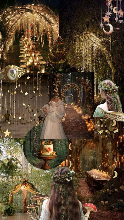 Forest wedding 🍄🌿 Forest Vibe Wedding, Midsommar Nights Dream Wedding, Forest Wedding Vibes, Woods Wedding Aesthetic, Wedding Ideas Enchanted Forest, Spring Equinox Wedding, Fairytale Cottage Wedding, Whimsical Forest Wedding Theme, Fall Fairy Garden Wedding