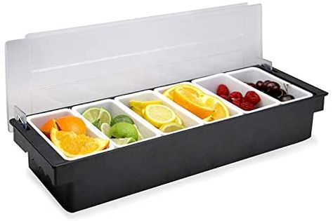 Plastic Condiment Dispenser 6 Compartment Black | Bar Condiment Holder, Cocktail Garnish Tray: Amazon.co.uk: Kitchen & Home Party Food Items, Taco Bar Party, Garden Bars, Clear Fruit, Condiment Dispenser, Cream Salad, Outdoor Catering, Condiment Caddy, Container Bar