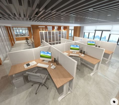 Open Cubicle Work Spaces, Modern Cubicle Office Design, Modern Cubicle Design, Open Office Cubicle Design, Builders Office Interior Design, Modern Office Cubicle Design, Bullpen Office Layout, Cubicle Office Layout, Cubicle Design Ideas