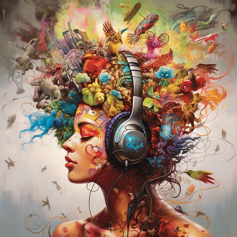 This art and corresponding merchandise is available at Zazzle. An abstract digital painting of a woman listening to music that surrounds her. abstract, digital painting, woman, music, listening, headphones, sound, audio, abstract art, digital art, digital illustration, music lover, musical, immersive, surround sound, vibrant, colorful, audio waves, melodic, rhythm, harmony, abstract expressionism, artistic, creativity, emotion, atmospheric, surreal, dreamlike, ethereal, contemporary Music Digital Art, Art Lover Aesthetic, Digital Art Music, Surreal Digital Art, Dreamlike Art, Emotions Aesthetic, Art Based On Music, Abstract Music Art, Listening To Music Aesthetic Headphones