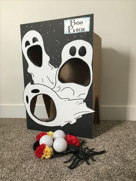 Diy Cardboard Halloween Games, Halloween Games Carnival, Fun Trunk Or Treat Games, Diy Trunk Or Treat Games, Halloween Toss Game, Ghost Theme Trunk Or Treat, Easy Diy Halloween Games, Trunk Or Treat Ideas For Cars Games, Kid Halloween Activities