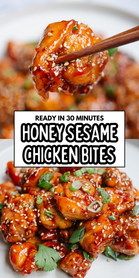 Try our Honey Sesame Chicken (better than takeout) for a delicious twist on asian dishes! This sesame chicken recipe is perfect for those seeking easy chicken recipes that deliver juicy chicken every time. Comparable to an orange chicken copycat recipe, it's one of the best chicken dinner recipes you'll find. Elevate your chicken recipes collection with this flavorful and satisfying dish! Honey Sesame Chicken Healthy, Healthy Sesame Chicken, Asian Chicken Recipes, Asian Dinner Recipes, Honey Sesame Chicken, Sesame Chicken Recipe, Asian Dinners, Honey Sesame, Orange Chicken Recipe