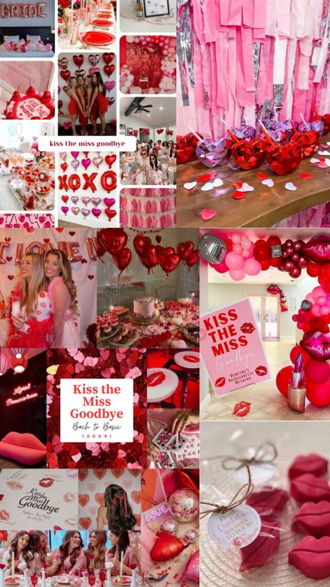 Bach Party Theme Ideas, Kiss The Miss Goodbye Bridal Shower, Bachelorette Party House Decor, Kiss The Miss Goodbye Bachelorette Decor, Valentines Theme Bridal Shower Ideas, Valentines Bachelorette Party, Valentines Bachelorette, Valentines Weekend Getaway, Kiss The Miss Goodbye Bachelorette