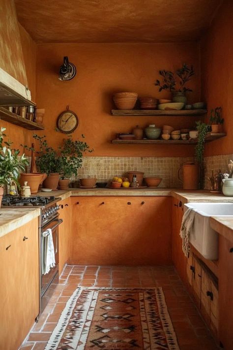 61 Earthy Kitchen Ideas for a Cozy, Organic Look Earth Tone Color Palette Kitchens, Kitchen Ideas Earth Tones, Kitchen Earth Tones, Modern Earthy Kitchen, Southwest Style Kitchen, Balinese Kitchen, Earthy Kitchen Ideas, Earth Tones Interior, Earthy Kitchen Design