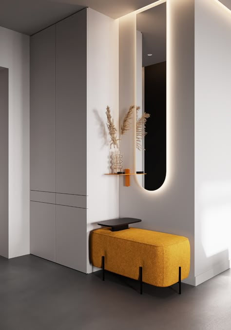 lipinka a Behance-en Mirrors In Corners, Apartment Entrance Design Interior, Enter Room Ideas Entrance, Hodnik Ideas, Koridor Design, Anteroom Ideas, Apartment Foyer Design, Entrance Foyer Design, Vstupná Hala