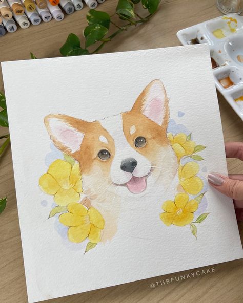 A cute boi 🥹💖 Is this the first dog I’m featuring on my account??? I loved working on this adorable pet! I’m so grateful for each and every painting I get to do ❤️ Would you like to see the painting process? #artoftheday #watercolor #watercolorart #cuteart #dog #dogart #animalart #illustration #animalillustration #instaart #artist #artsy Colourful Sketches, Friend Notes, Watercolours Painting, Dogs Watercolor, Dog Watercolor Painting, First Dog, Corgi Art, Dog Watercolor, Anime Canvas Art