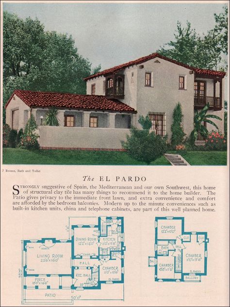 El Pardo Mission House Plans, Small Spanish House Plans, Mission Style Homes House Plans, Small Spanish Colonial Style Homes, Monterey Style House, Spanish Colonial Homes Floor Plans, Interesting House Plans, 1930s Spanish Style House, Spanish Revival Floor Plans