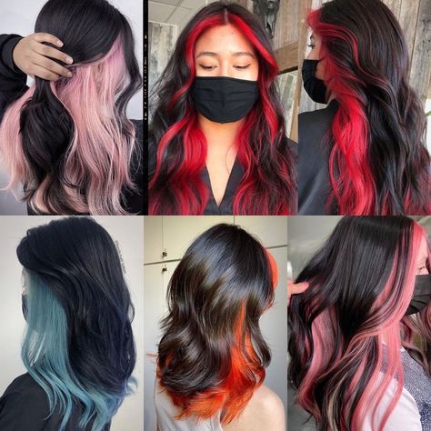 Hair Color Inside The Hair, Hair Color Back Of Head, Colour Under Hair, Hair Colour For Layered Hair, Two Strand Dyed Hair, Peekaboo Hair Color Sectioning, Half Half Hair Color Underneath, Underside Colored Hair, Half Colour Hair