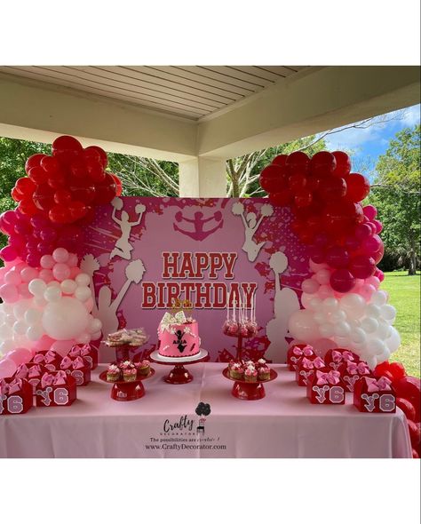 Cheer Leading Birthday Party Ideas, Cheerleading Party Favors, Cheer Birthday Party Decorations, Cheer Theme Birthday Party, Cheerleader Themed Birthday Party, Cheerleading Themed Birthday Party, Cheerleader Party Ideas, Cheerleader Decorations, Cheerleader Birthday Party Invitations