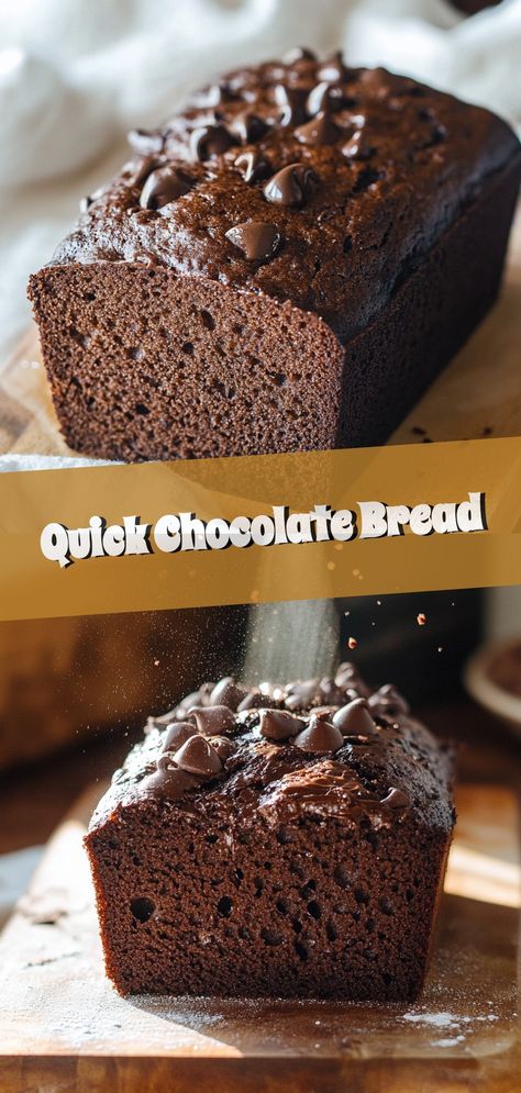 Quick Chocolate Bread Chocolate Brownie Bread Recipe, Chocolate Sandwich Bread, Chocolate Yeast Bread, Hot Chocolate Bread, Chocolate Chip Bread Loaf, Chocolate Bread Loaf, Chocolate Loaf Bread, Chocolate Quick Bread, Dinner Ideas Healthy Easy