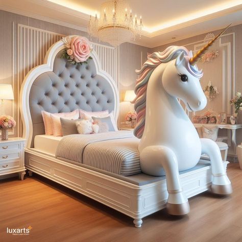 Unicorn Inspired Bed 🦄🛏️✨ #UnicornDreams #MagicalSlumber #EnchantingComfort Drift into a world of enchantment with the Unicorn Inspired Bed. Featuring whimsical details, pastel colors, and perhaps even a unicorn horn-shaped headboard, this bed transforms your bedroom into a realm of fantasy and dreams. Elevate your sleep experience with the Unicorn Inspired Bed, where every night is filled with magic and wonder. 🌈🌟💤 https://luxarts.net/unicorn-inspired-bed/ Original Beds, Unicorn Bedroom Ideas, Unicorn Bed, Unicorn House, Creative Beds, Unicorn Bedding, Unicorn Bedroom, Whimsical Accessories, Butter Balls