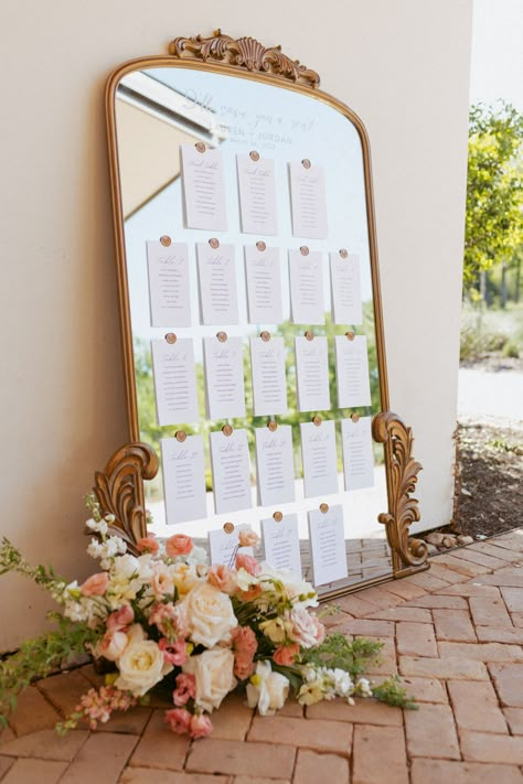 Cocktails For Wedding, Vintage Wedding Seating, Become A Wedding Planner, Mirror Seating Chart, Wedding Mirror, Austin Wedding Venues, Boda Mexicana, Seating Cards, Future Wedding Plans