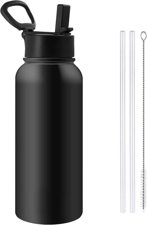 Black Water Bottles, Tumbler Bottle, Thermal Flask, Thermos Water Bottle, Wide Mouth Water Bottle, Metal Water Bottle, Portable Water Bottle, Bottle With Straw, Water Bottle With Straw