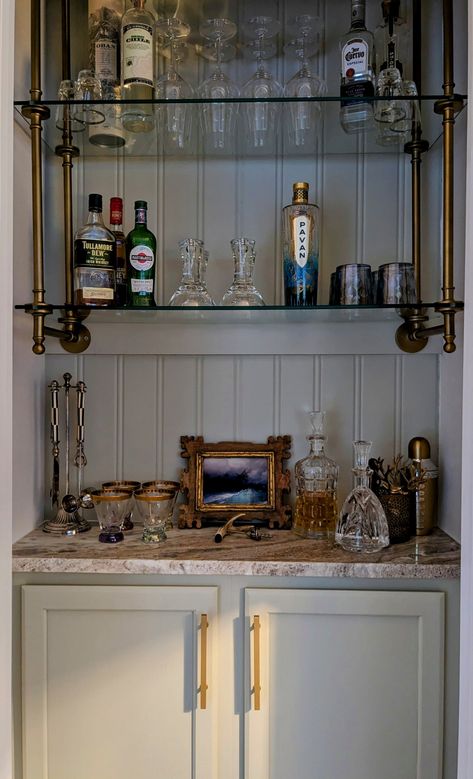 Home Dry Bar Converted From Small Closet Design Mark Velasquez Tiny Bars Small Spaces, Closet Into Bar Area, Turning A Closet Into A Bar, Speakeasy Closet, Closet Converted To Bar, Small Wall Bar, Closet Speakeasy, Closet Into Bar, Closet Turned Into Bar