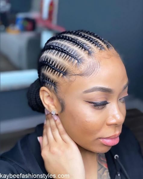 30 Best All Back Hairstyles With Attachment for Ladies - Kaybee Fashion Styles Flat Cornrow Hairstyles, 8 Lines Cornrows, Cornrows To The Back For Black Women, Feed In Braids On Short Hair, Conroll Styles For Women, Conrows Lines With Braids, Feeding Cornrows Braids, Simple Conrow Ideas, Sade Adu Nigerian Hairstyle