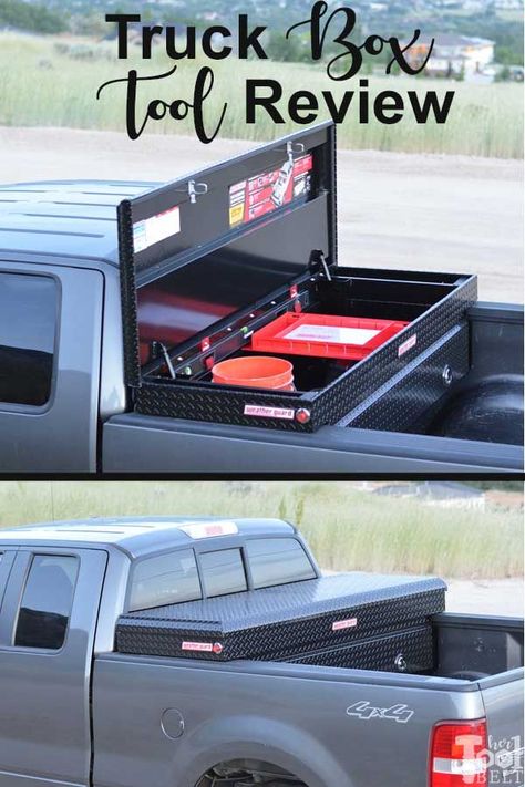 Perfect way to haul smaller things around securely. Weather Guard black truck box (extra wide) tool review. Pickup Tool Boxes, Truck Bed Drawers, Storage For Tools, Pickup Accessories, Accessoires 4x4, Truck Bed Storage, Work Trucks, Truck Boxes, Truck Tool Box