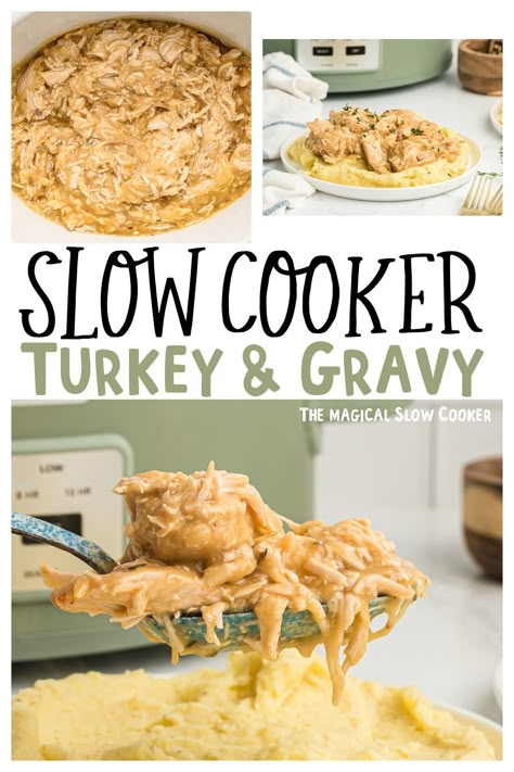 Slow Cook Turkey, Chicken Breast Recipes Slow Cooker, Pulled Turkey, Brine Turkey, Turkey And Gravy, Hot Turkey Sandwiches, Wild Turkey Recipes, Gravy Chicken, Turkey Breast Crockpot