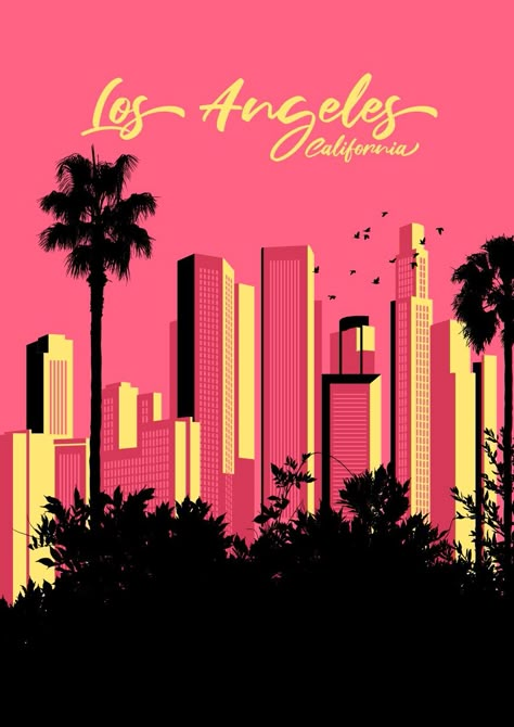 80s-inspired Los Angeles poster. Cool wall art. Los Angeles Artwork, Los Angeles Illustration, California Posters, Voyage Sketchbook, Los Angeles Wallpaper, Los Angeles Wall Art, Los Angeles Poster, 80s Art, California Poster