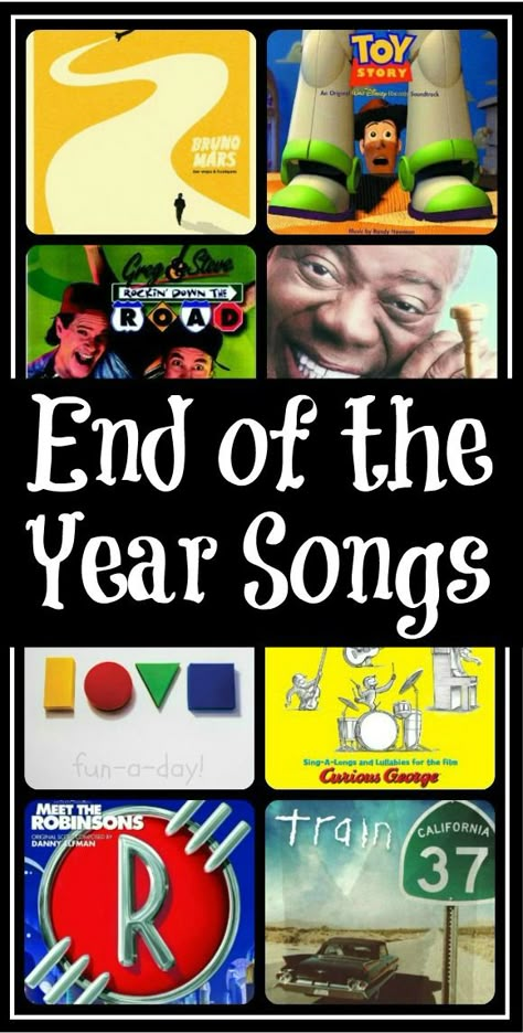 End of the Year Songs {A Preschool Playlist} -- 20 hand-picked songs for use at the end of the school year!  Appropriate for preschoolers, kindergartners, and home schoolers, alike (even older ages)!  Great for end of the year ceremonies, programs, and graduations! Preschool Graduation Songs, Kindergarten Graduation Songs, Prek Graduation, End Of The Year Ideas, Graduation Songs, Kindergarten Songs, End Of The Year Activities, Pre K Graduation, School Songs