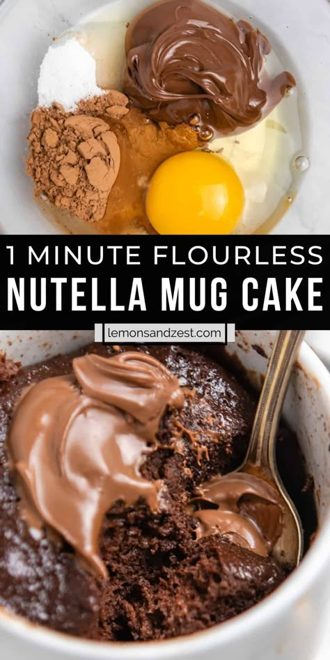 Flourless Single Serve Desserts, Single Serve Nutella Desserts, Mug Cake Recipe No Flour, Non Flour Desserts, Super Easy Single Serve Desserts, 5 Minute Recipes Desserts, Fit Waffle Mug Cake, Mug Cake Recipe Nutella, Single Serving Chocolate Cake