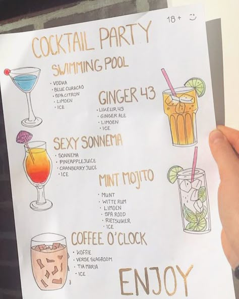 Cocktail Party Idea, Birthday Bullet Journal, Homemade Drinks Recipes, Virgin Cocktails, Cocktail Recipe Book, 21 Diner, Recipe Book Diy, Cocktail Theme, Coctails Recipes