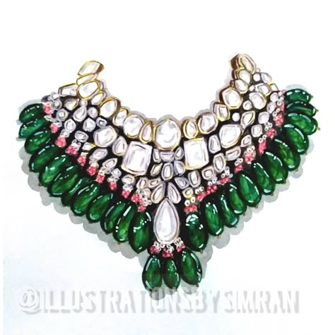 Kundan Jewellery Sketches Illustration, Indian Jewelry Illustration, Indian Jewellery Illustration, Jewellery Illustration Fashion, Mughal Jewelry Sketches, Accessories Illustration Jewellery, Kundan Jewellery Illustration, Jewelry Illustration Sketch, Necklaces Sketch