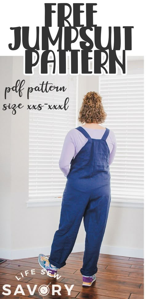 Womens Dungarees Sewing Patterns Free, Womens Jumper Pattern, Free Jumper Sewing Patterns For Women, Easy Overall Sewing Pattern, Knit Jumpsuit Pattern, Dungaree Pattern Women Free, Baggy Overalls Sewing Pattern, Easy Overalls Pattern, Jumpsuit Diy Pattern Free Sewing