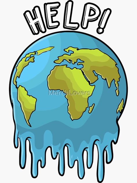 "Earth Day 2020 Melting Planet Earth, Green Living, Climate Change" Sticker by MerchLovers | Redbubble Melting Earth Drawing, Earth Half Good Half Bad Drawing, Climate Changing Drawing, Climate Changing Poster Drawing, Climate Drawing, Earth Day Poster Ideas, Earth Day Poster Design, Climate Changing Poster, Planet Earth Drawing