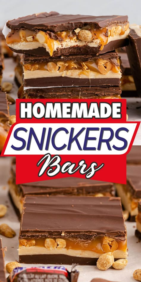 How To Make Snickers Bars, Homemade Desert, Candy Bar Desserts, Marshmallow Nougat, Snickers Slice, Snickers Fudge, Homemade Snickers Bars, Snickers Bars Recipe, Snickers Dessert